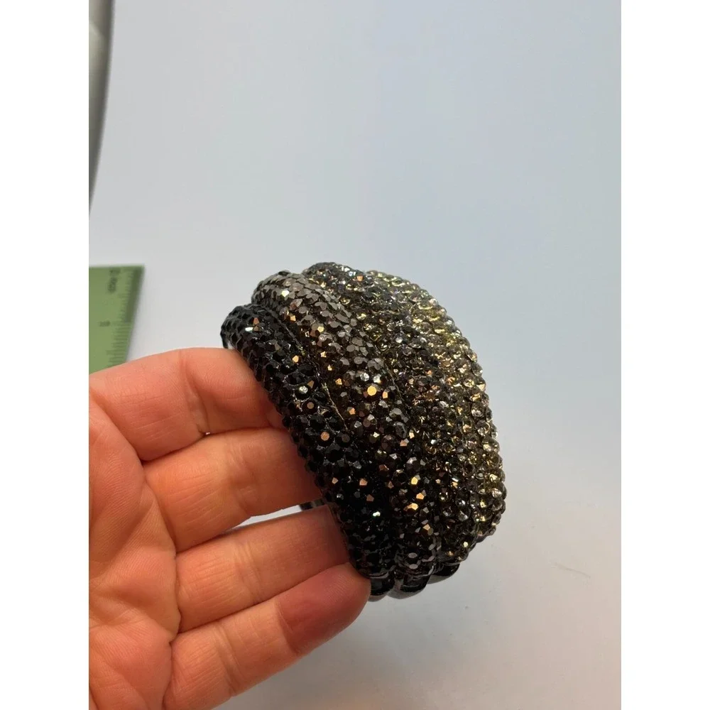 Cuff Bracelet Hinged Romantic Whimsigoth Dramatic Black Gray Silver Fashion‎